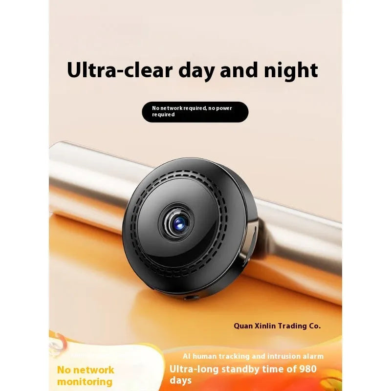 Wireless 360-degree rotating security camera with night vision on black background