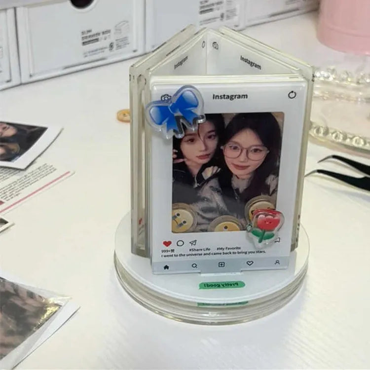 Rotating acrylic photo frame for 3 inch 55x86mm photo on desk