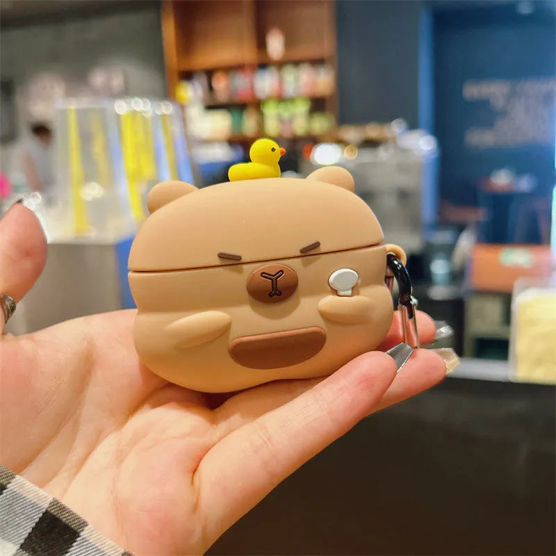 Capabala Capybara Bluetooth Earphone Cover Silicone Soft Shell for AirPods 1st 2nd 3rd Gen Pro Pro2 Cartoon Animal Duck Design Cute Protective Case