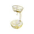Black double-layer wrought iron fruit basket with two stacking tiers for fruit and vegetable storage