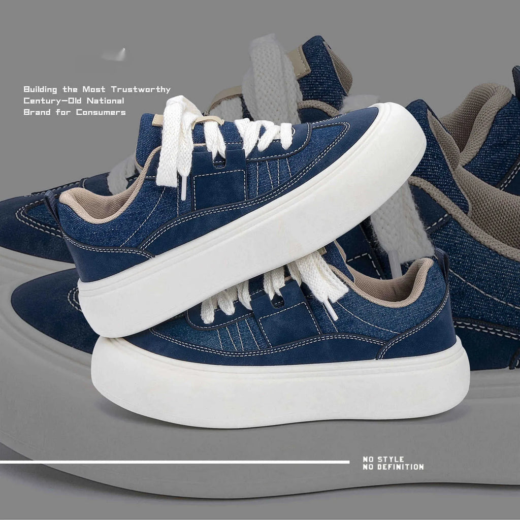 Men's black canvas platform lace-up shoes with a round toe and low-top design on a white background.