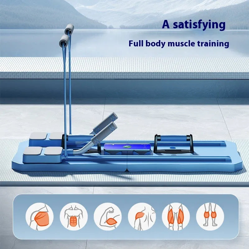 Multi-functional fitness board abdominal wheel equipment in blue colour for home workouts