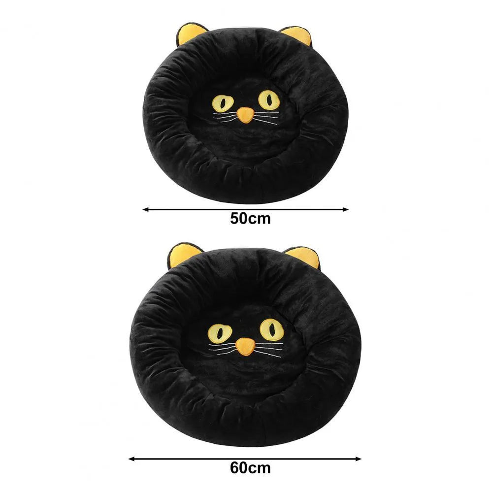 Black cat silhouette shaped velvet cat nest bed with raised cushioned edges