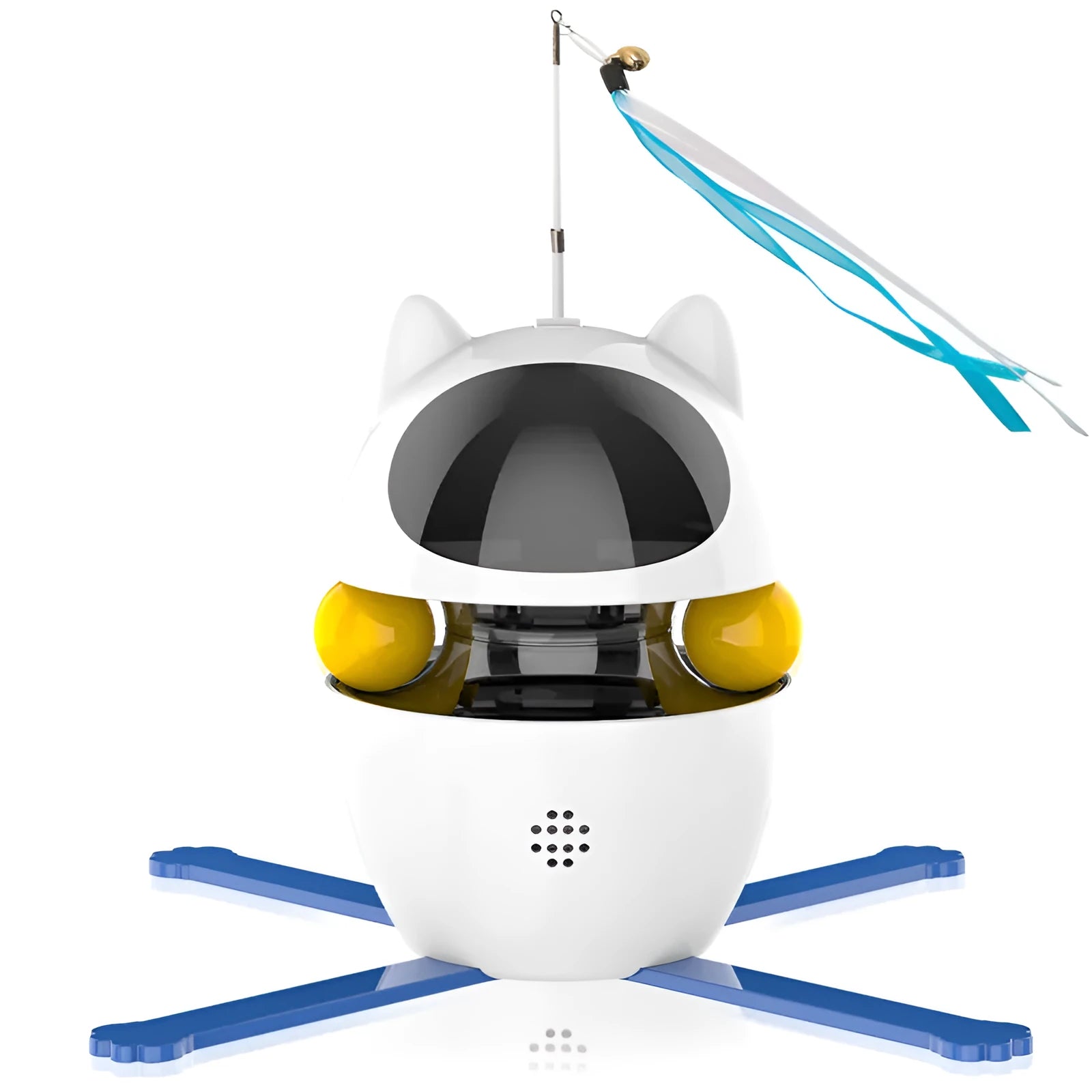 Automatic rotating electronic cat toy with feather teaser on an elastic rope, suitable for indoor cats
