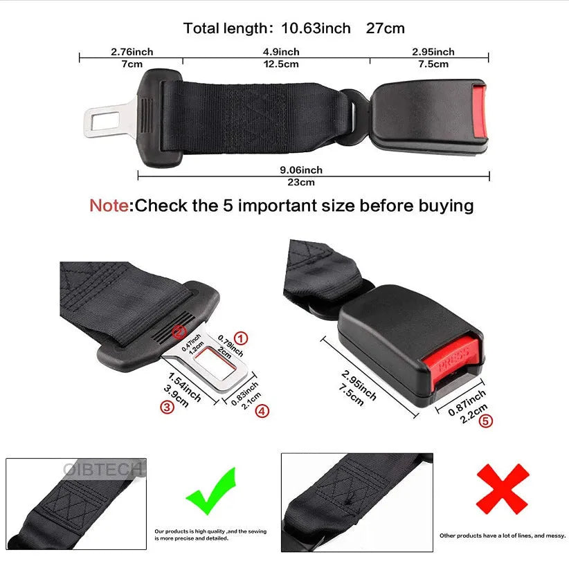 Black ribbon car seat belt extender with 36cm extension strap for vehicle safety belts
