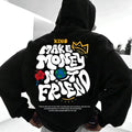 Harajuku hooded sweatshirt in black with printed design, polyester fibre fabric, women's casual top