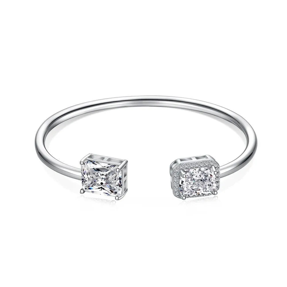 925 sterling silver opening bracelet with quadrilateral geometric detail, 16cm and 18cm sizes