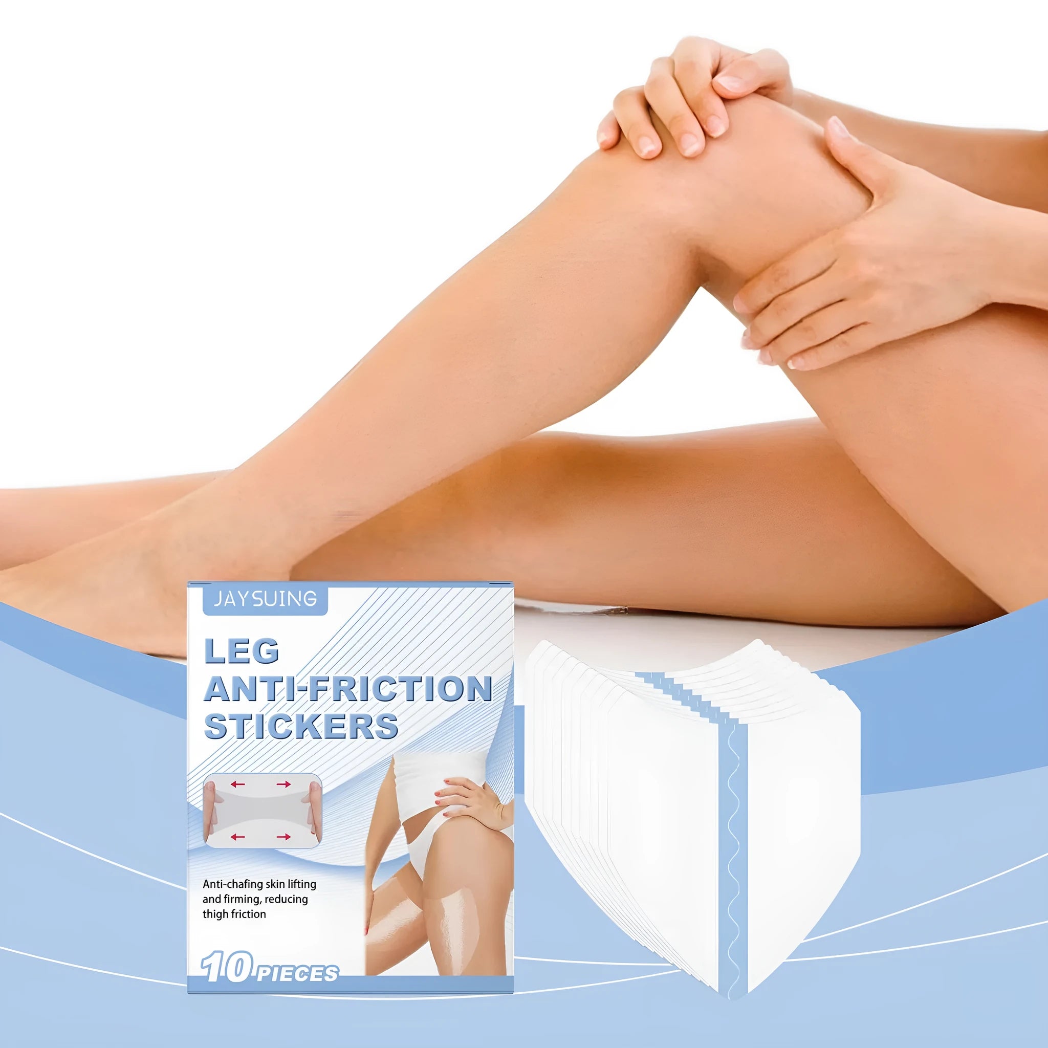 Pack of 10 transparent hydrogel leg anti-wear patches for skin protection.