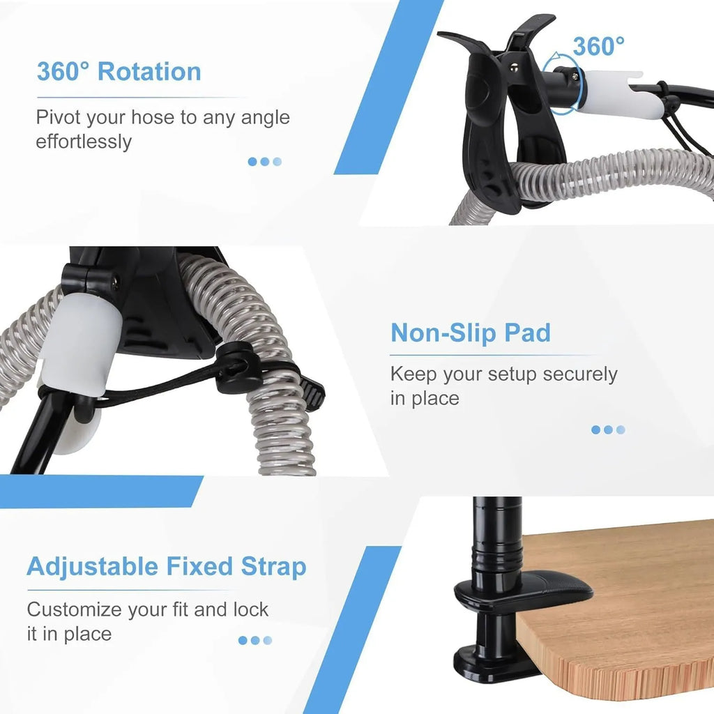 Black and white aluminium alloy ventilator hose bracket for bedside mounting, 95cm long.