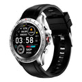 Men's smart bracelet watch with zinc alloy case and black silicone wristband, showing touch screen display.
