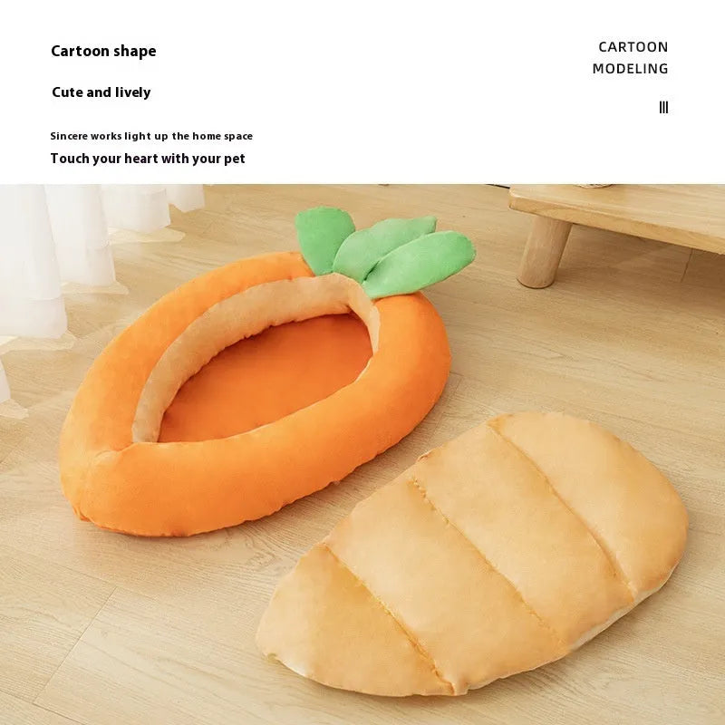 Reversible dog mattress with removable carrot cartoon design cover in medium and large sizes