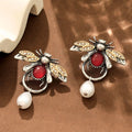 Retro small bee alloy drop earrings for women in gold finish