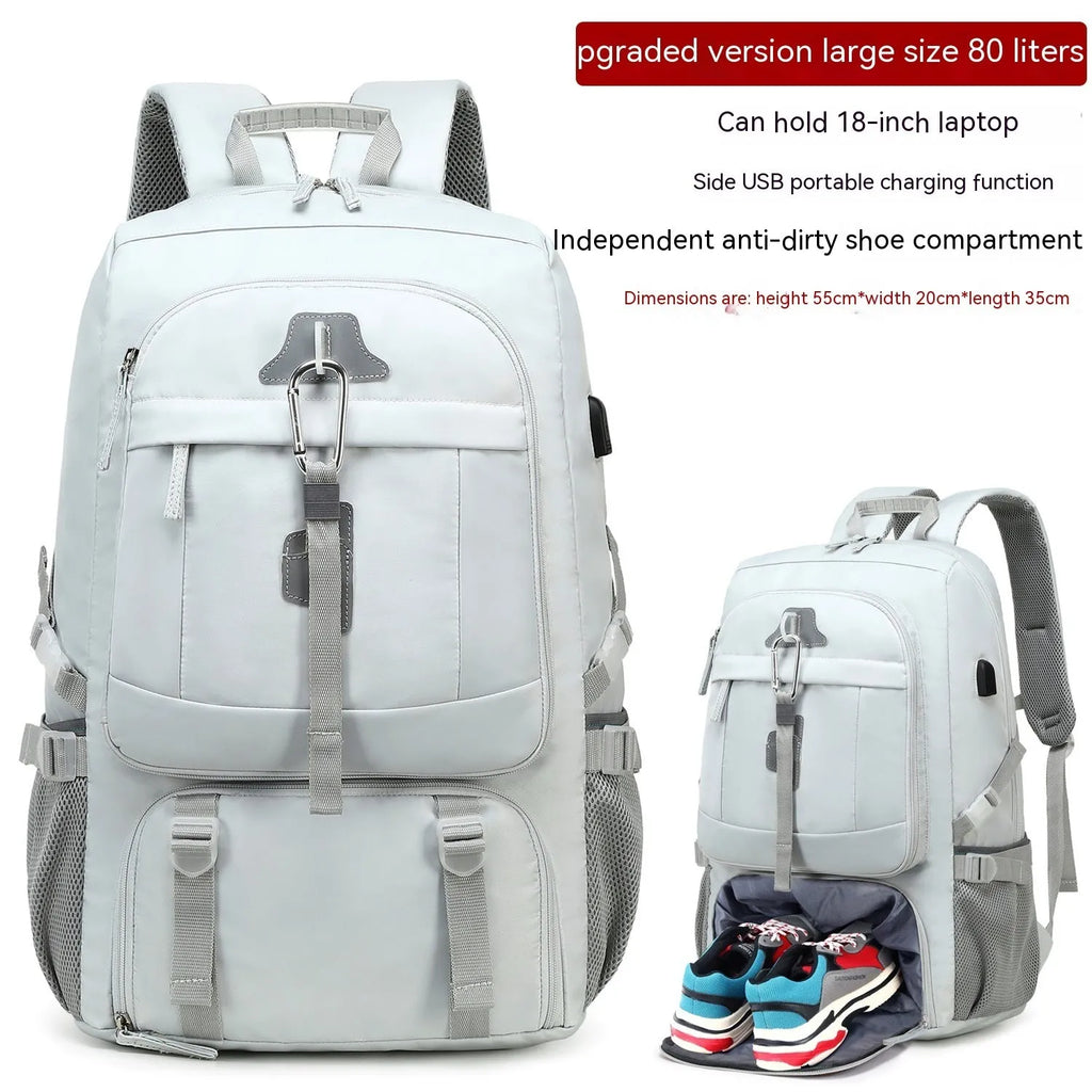 Large capacity business travel backpack for men with Oxford cloth, composite cowhide features and USB interface, 55cm x 20cm x 35cm
