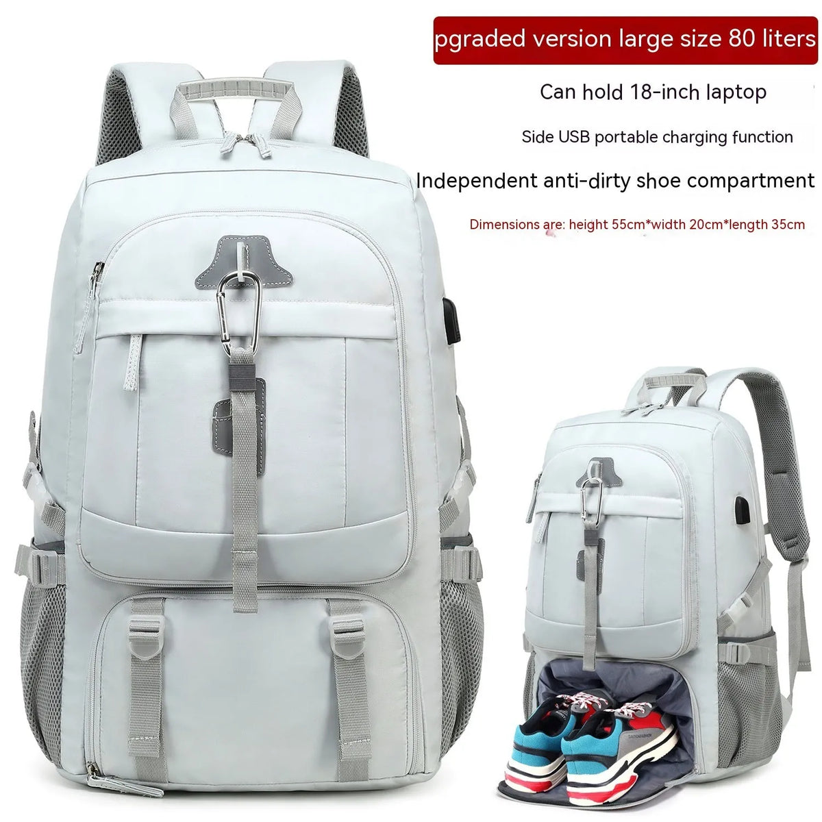 Large capacity business travel backpack for men with Oxford cloth, composite cowhide features and USB interface, 55cm x 20cm x 35cm