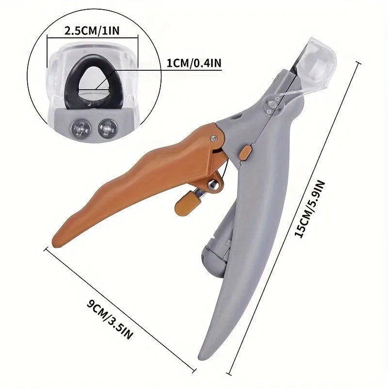 Yellow LED pet nail trimmer with magnifying glass and nail catcher for trimming cat and dog claws