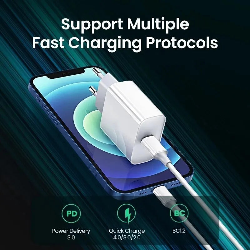 White 20W PD charger with USB-C port and international plug adapters