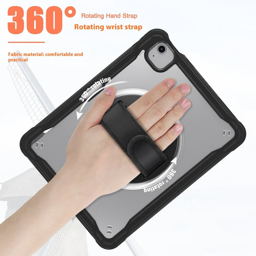 iPad Mini 6 tablet case 8.3-inch rotating bracket black colour PC TPU protective cover with lanyard