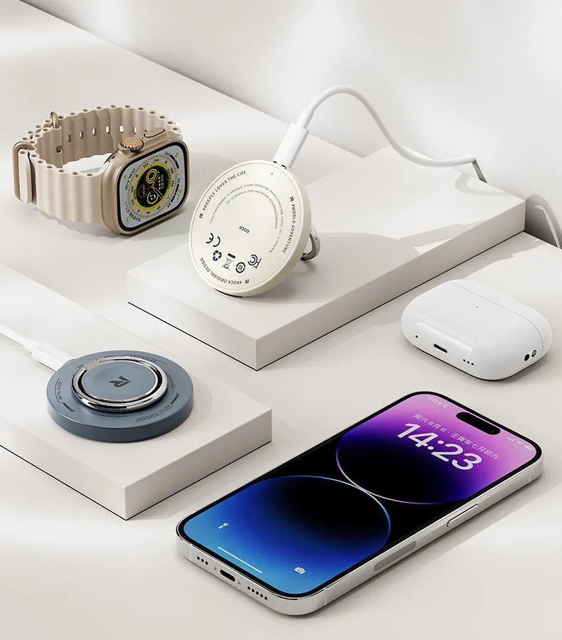 Three-in-one wireless charger bracket in Black or White with Type-C interface, W51 suit model, stand format.