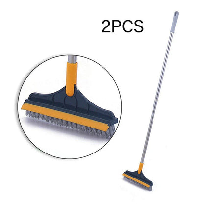 Versatile floor cleaning brush with triangular head, adjustable angles, and scraper function for efficient dirt, dust, and pet hair removal