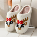 Christmas deer slippers for women, fox pattern, non-slip TPR sole, plush upper, round toe indoor home footwear