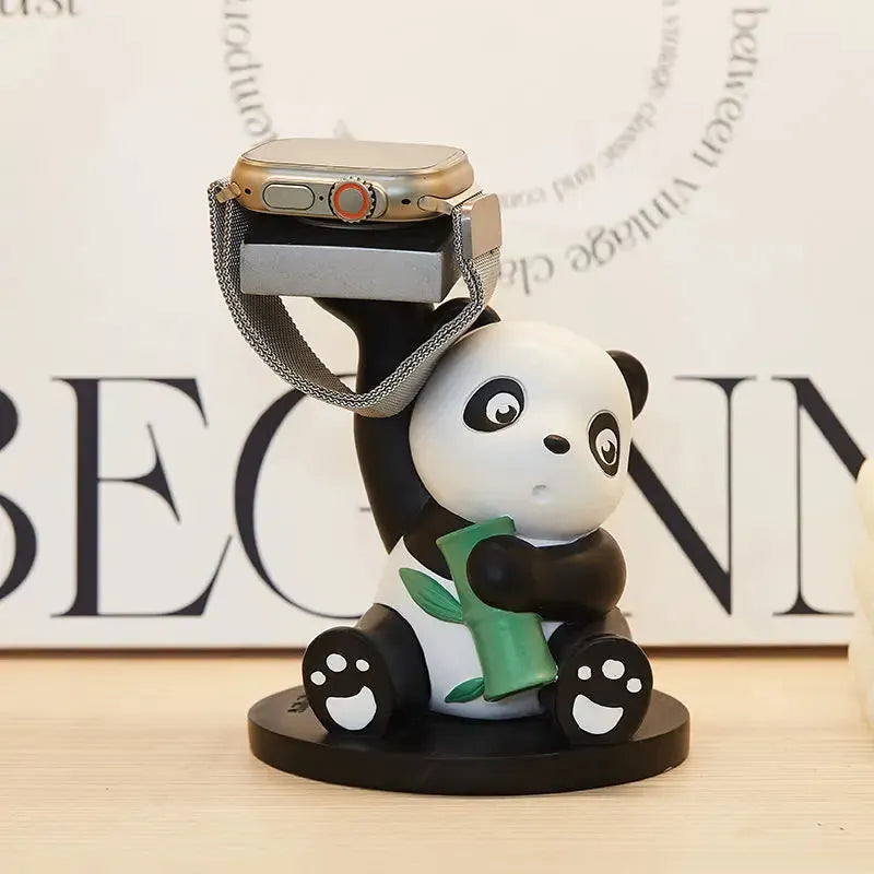 Resin cute panda phone holder small ornament bamboo panda style on desk with smartphone