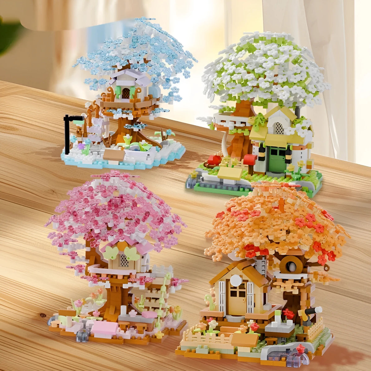 MZ building block set with 690-860 plastic pieces in cherry tree or wooden house style