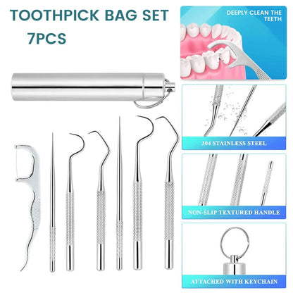 Premium stainless steel portable tooth cleaning tool kit with short and long toothpick options for targeted dental hygiene