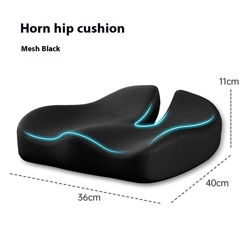 Memory foam office chair cushion for waist support in grey colour, dimensions 36x40x11cm