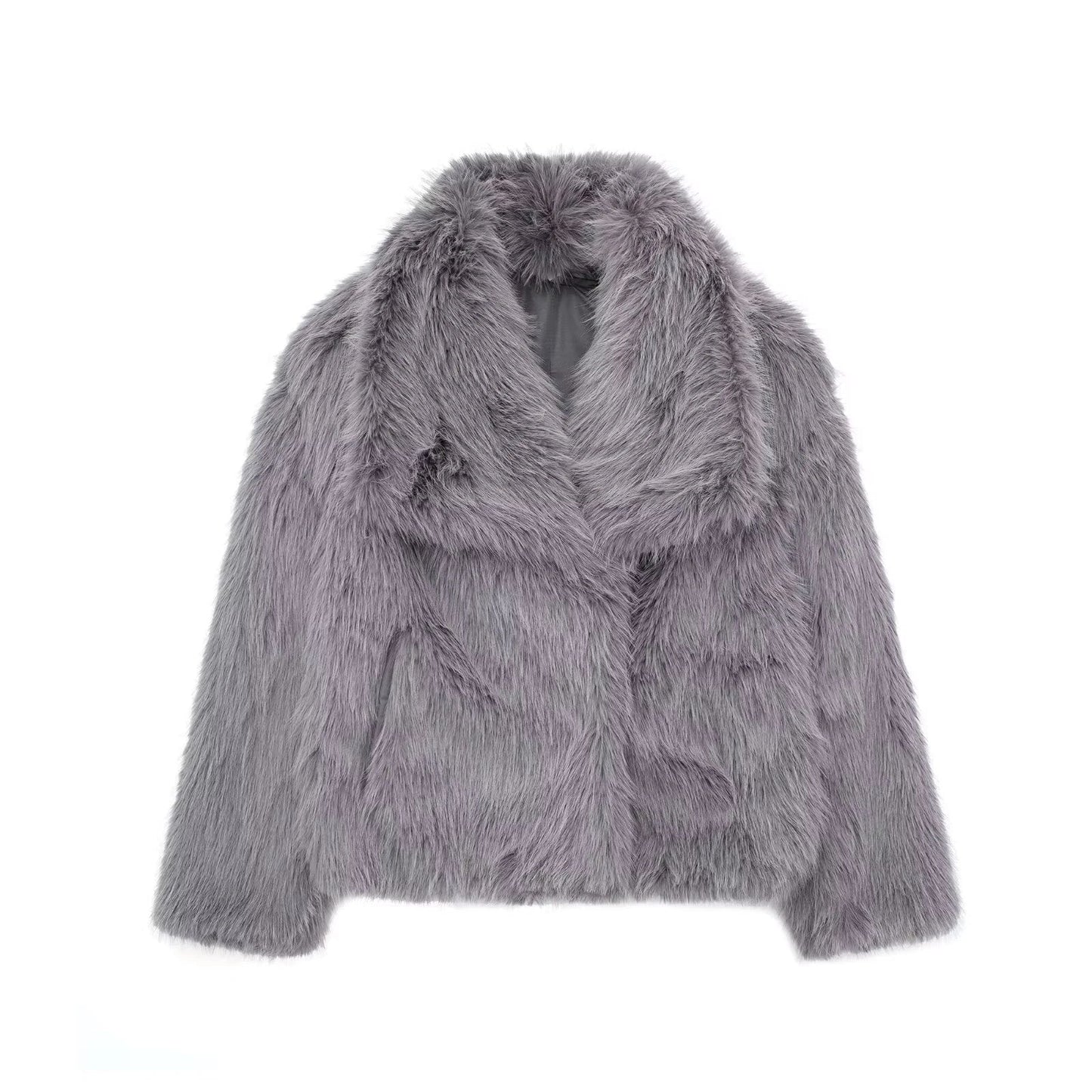 Cozy plush winter coat with thick lapel collar in various color options