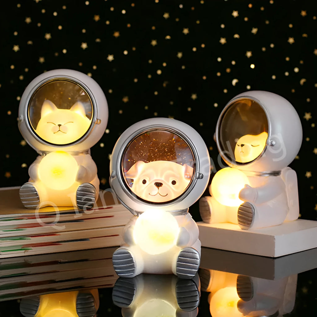 Animal-themed resin night light projecting starry sky lighting effect on surface
