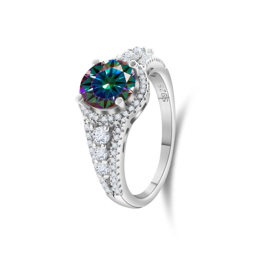 S925 sterling silver men's moissanite ring with 6mm round stone and inlaid gem setting