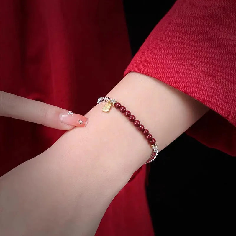 Silver couple bracelet with geometric round beads on copper with gold plating, 16cm length