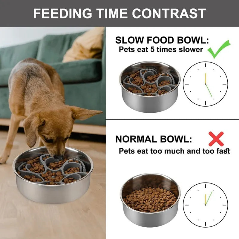 Red silicone dog slow feeder insert with spiral design and suction cup base