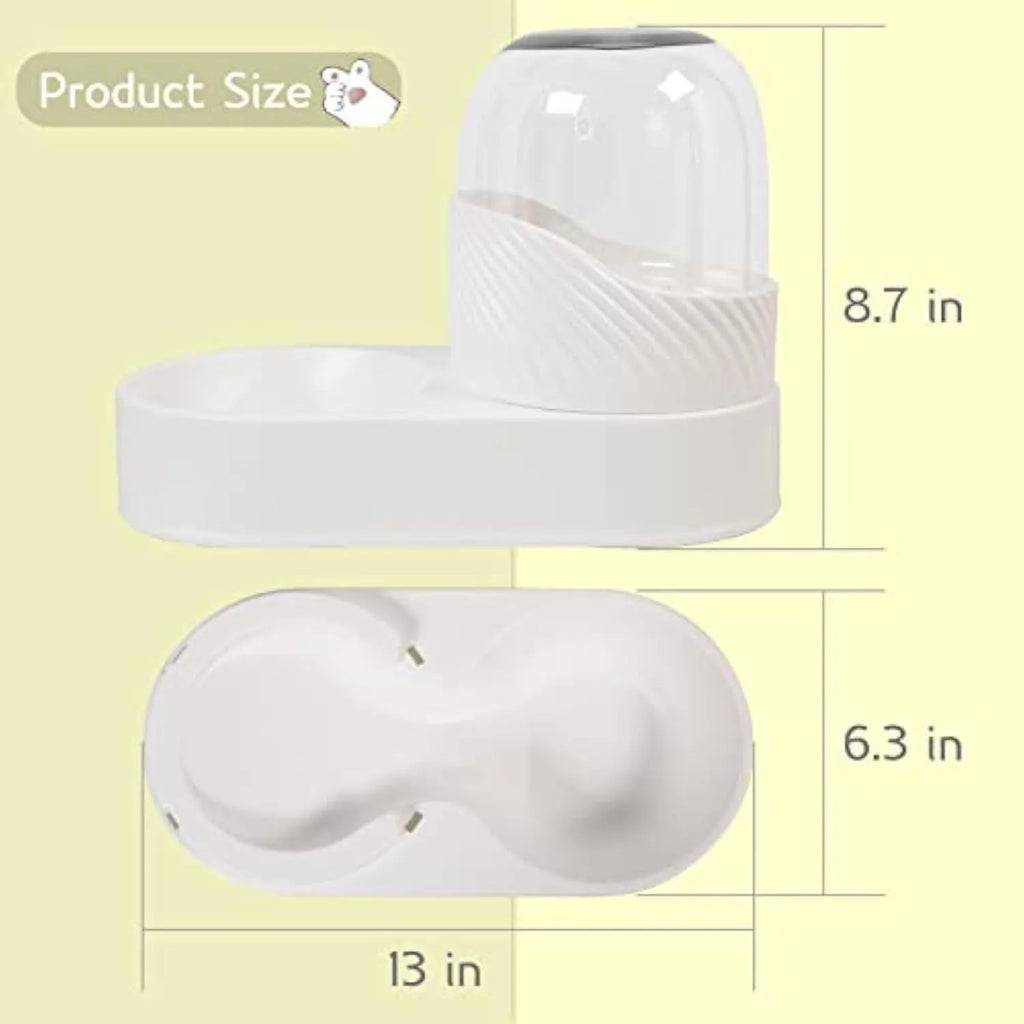 White gravity cat feeder and water dispenser set with wave design on a table.
