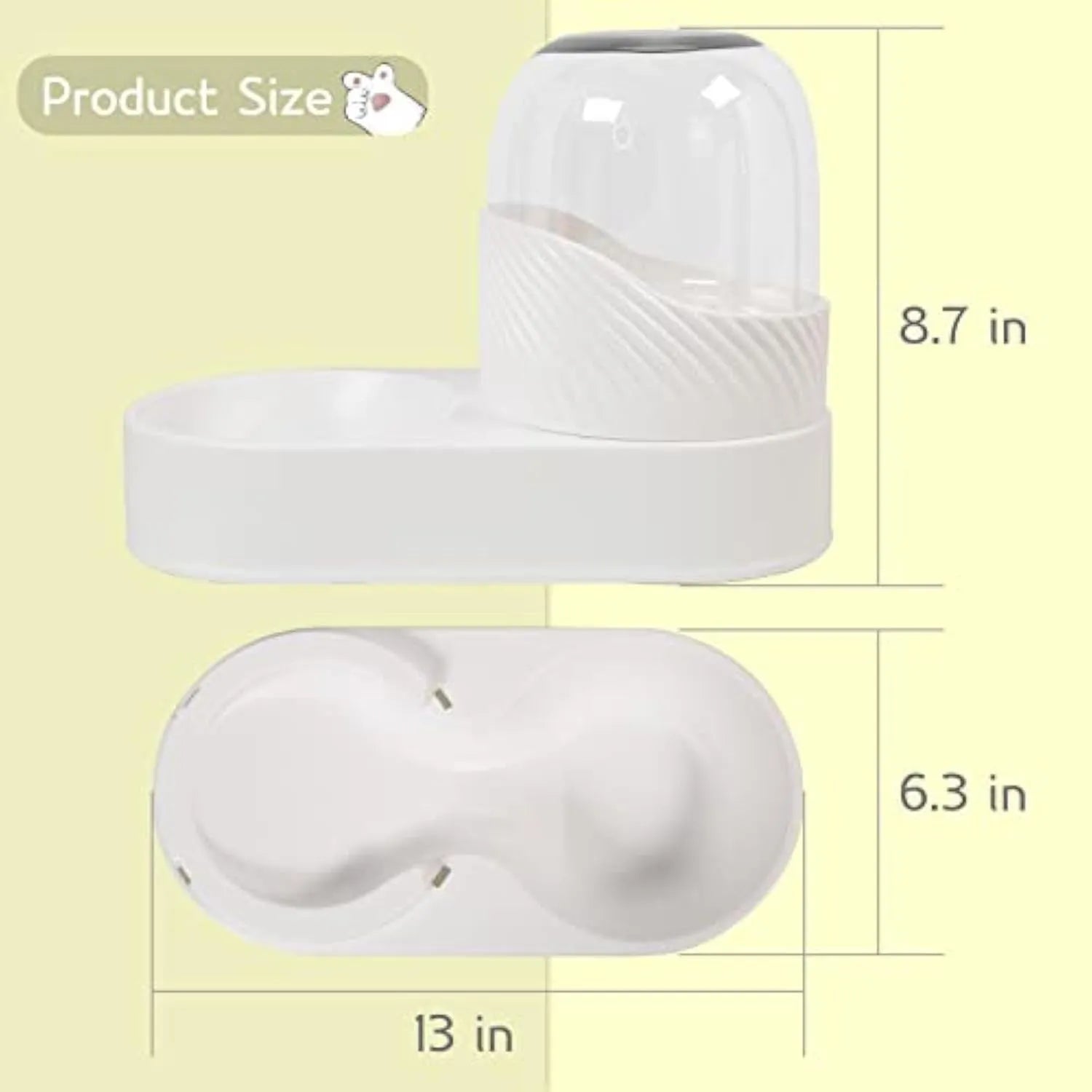 White gravity cat feeder and water dispenser set with wave design on a table.