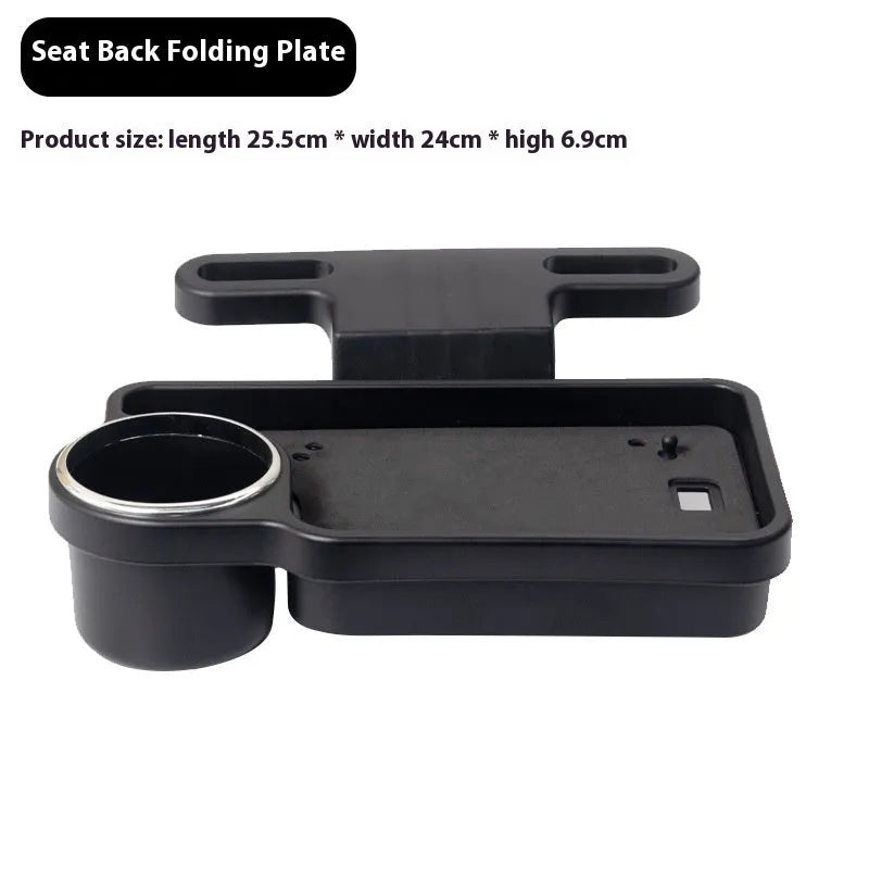 Multi-functional black ABS car steering wheel tray with foldable drink cup holder serving as a laptop stand.