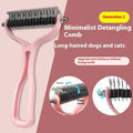 Double-sided pet fur knot cutter grooming comb with stainless steel teeth and colourful handle