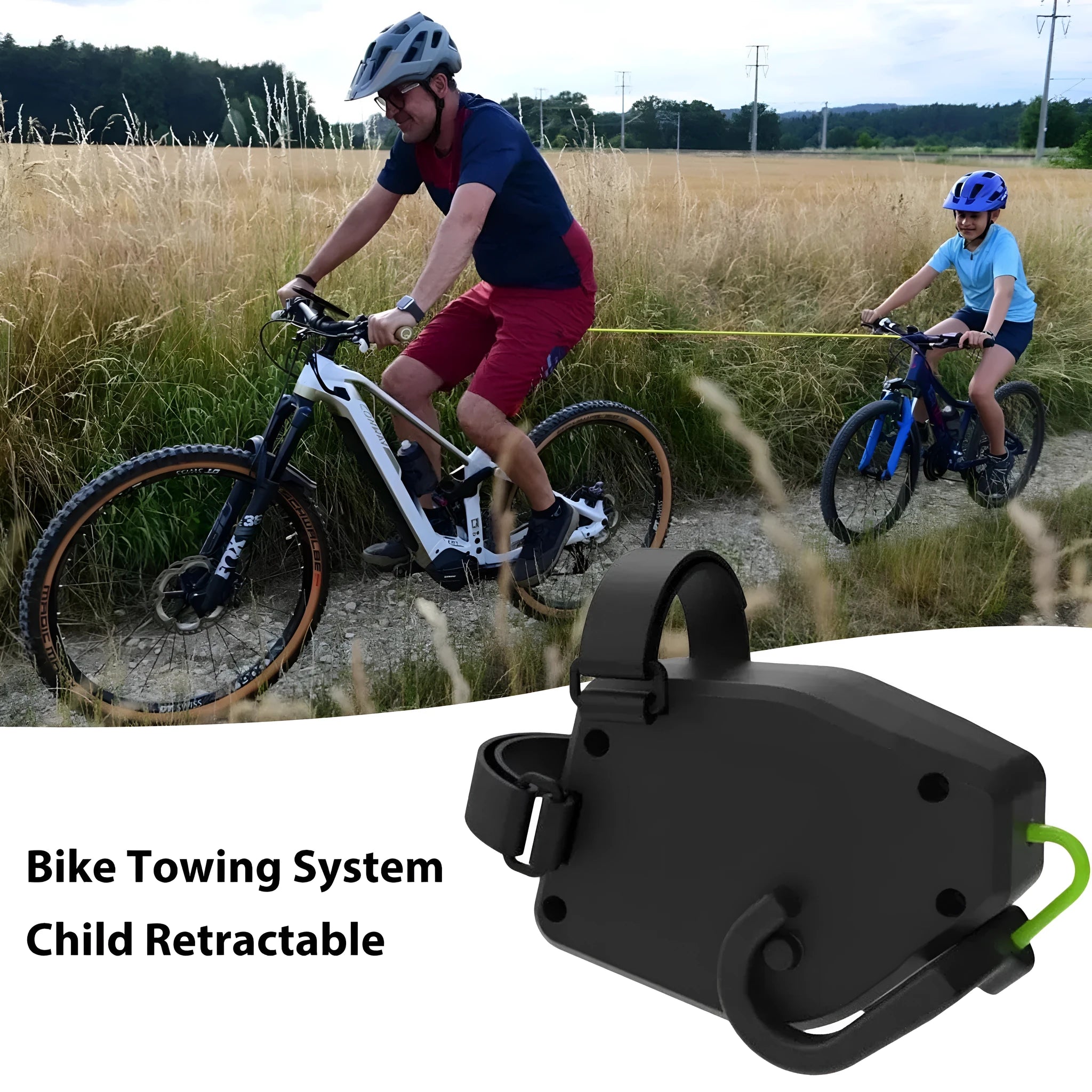 Black plastic/resin bicycle trailer traction rope for towing bike trailers