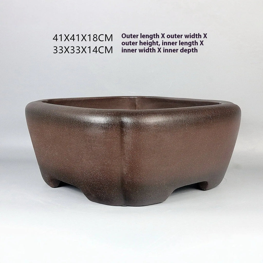 Handmade square purple sand ceramic bonsai flower pot 41x41x18cm antique finish