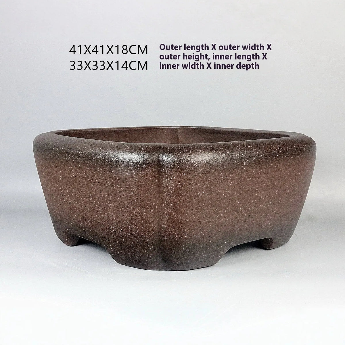Handmade square purple sand ceramic bonsai flower pot 41x41x18cm antique finish