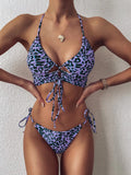Nylon split swimsuit leopard print bikini for women with removable pads, available in multiple colours
