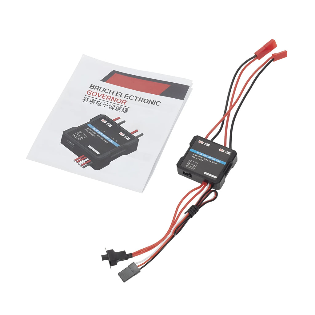 Small brushed electronic speed controller for 40A RC models with adjustable climbing mode.