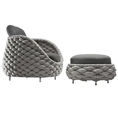 Outdoor patio lounge sofa coffee table set with PE rattan weave, aluminium frame, and high-density sponge cushions.