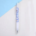 Six colourful press pen knives with bear and rabbit character toppers on a white background