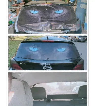 3D car rear window glass sticker, 130 x 70 cm single-through mesh universal decal in Cat style