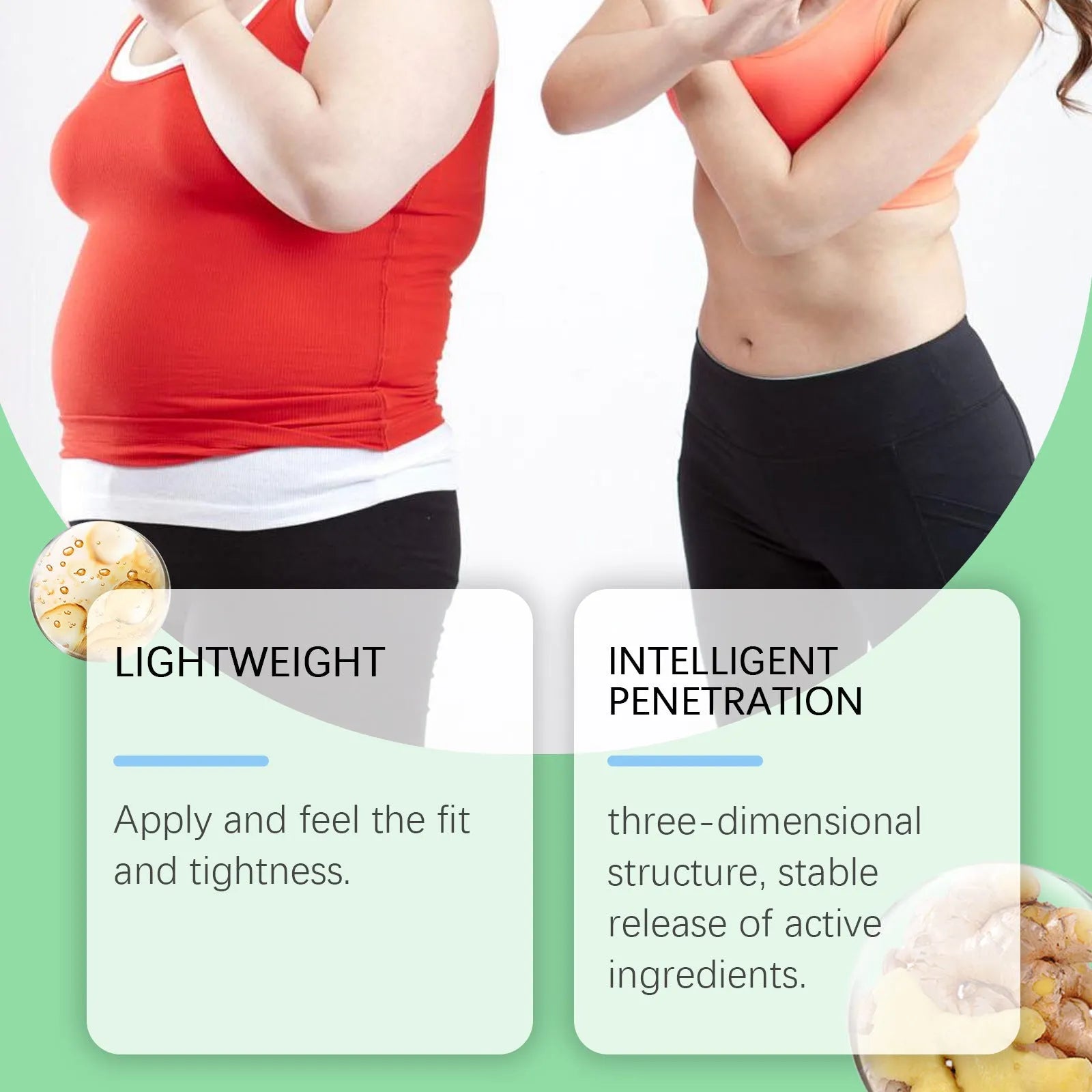 Four slimming nano microneedle sticker patches with ginger and mugwort root ingredients.