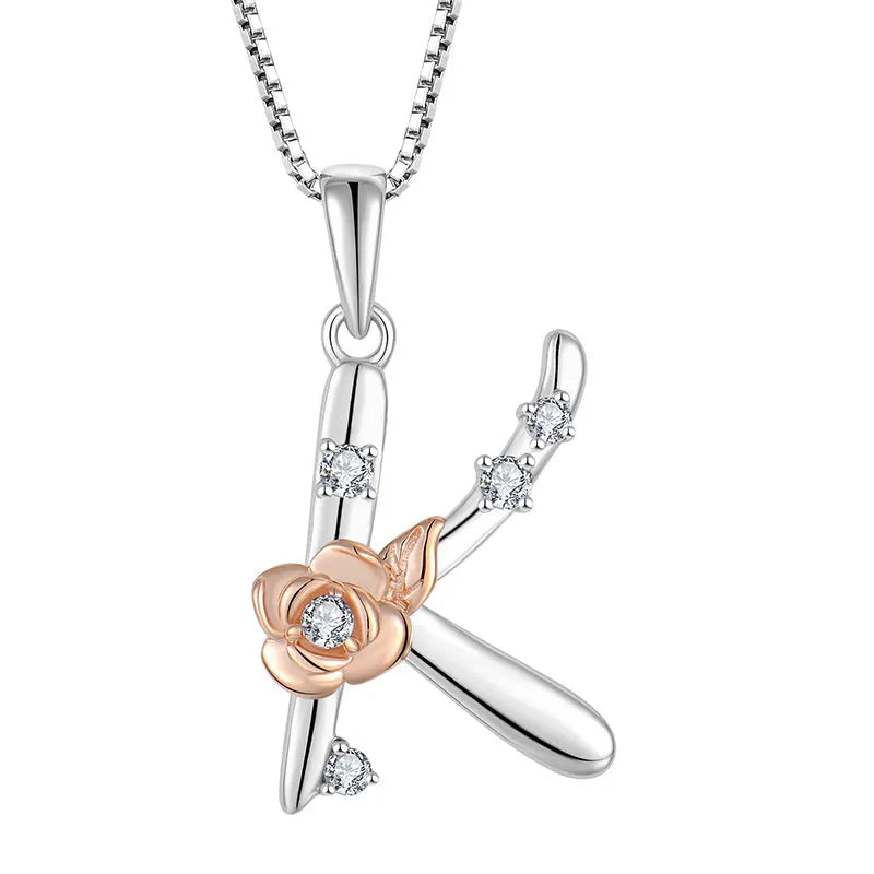 925 sterling silver necklace with English letter B zircon pendant on a collarbone chain