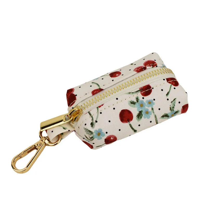 Red cherry print dog collar and leash set with adjustable buckle and bow decoration