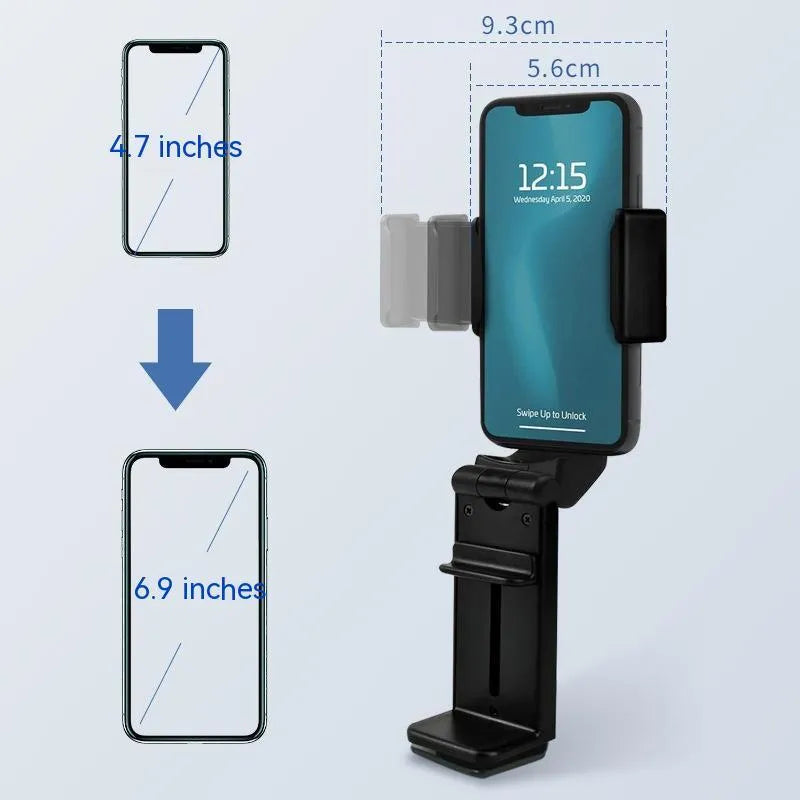 H22 Black colour 360-degree rotary collapsible desktop phone holder with ABS, metal, and silicone construction