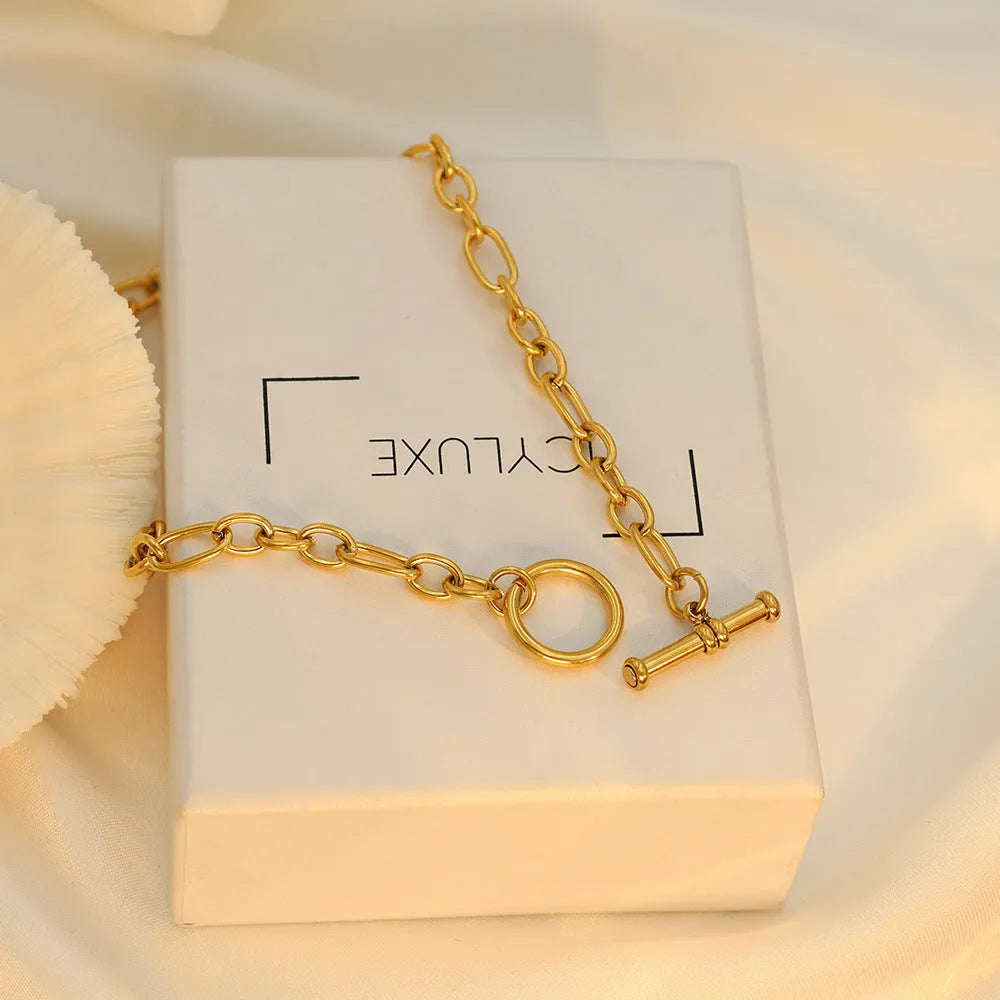 Stainless steel geometric necklace with electroplated finish in gold and silver colour options